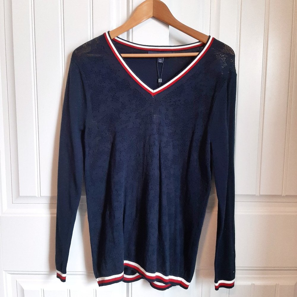 Tommy Hilfiger NWT Navy Floral Ivy Pointelle Long Sleeve Top SZ L